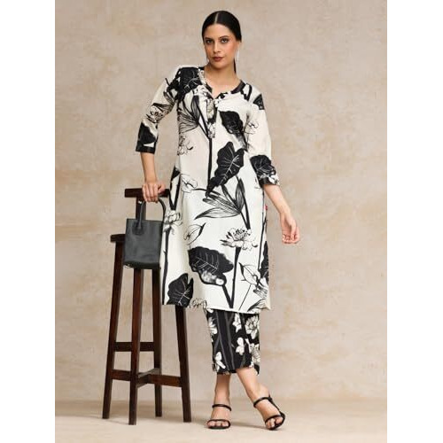 Varanga Floral Printed Apple Hem Kurta With Trouser