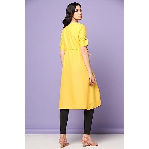 Greciilooks Women Rayon Casual Regular Fit Kurti (Yellow, X-Large)
