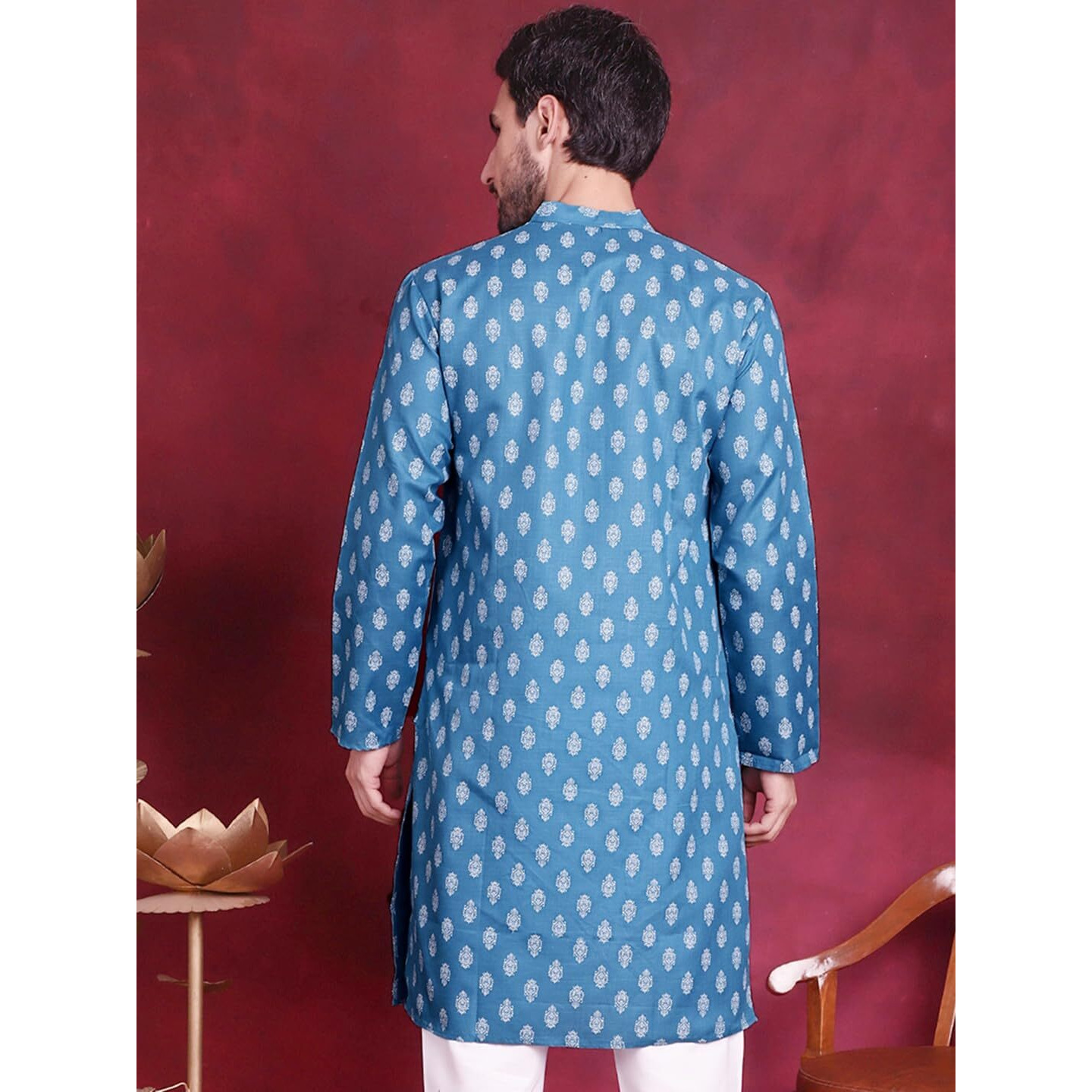 Jompers Teal Floral Printed Kurtas For Men (Teal, S)