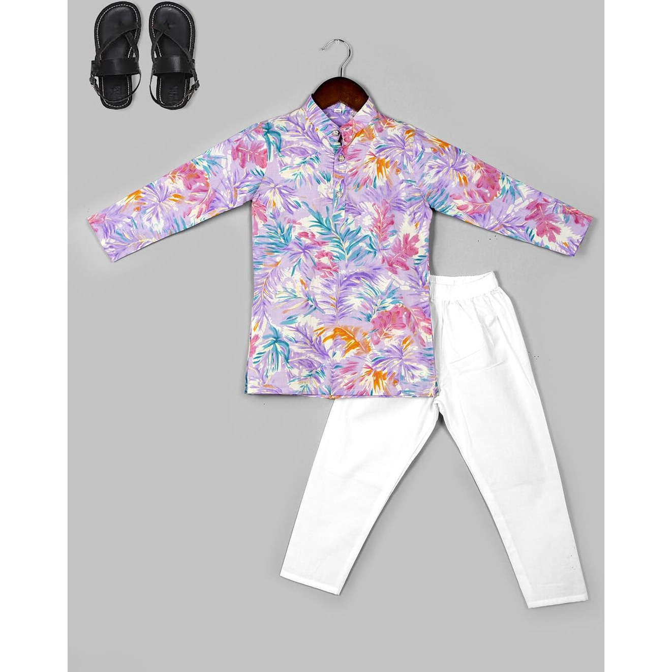 Naughty Ninos Boys Purple Floral Printed Kurta With Pyjamas (Nn00073Eth_9-10 Years)