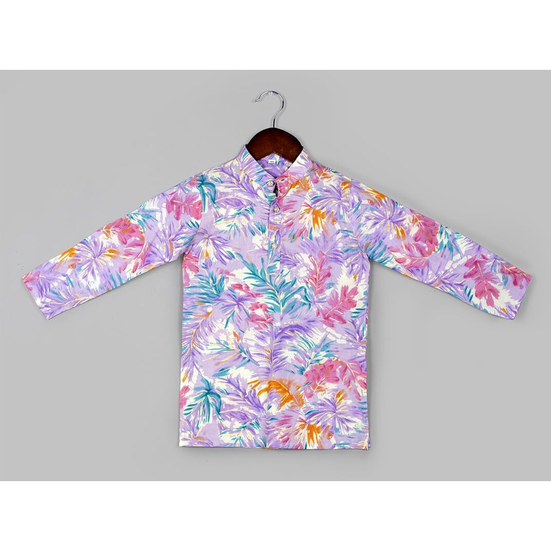 Naughty Ninos Boys Purple Floral Printed Kurta With Pyjamas (Nn00073Eth_9-10 Years)