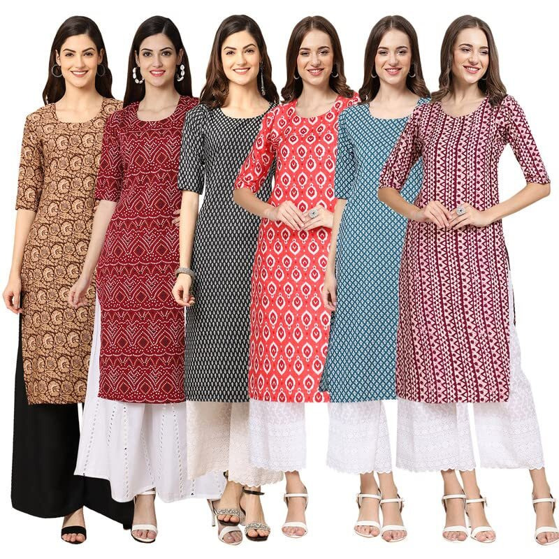 Pinkmint Women's Crepe Digital Print Straight Kurta [Pack Of 6](Mv-379-374-377-346-351-347-Xxl)