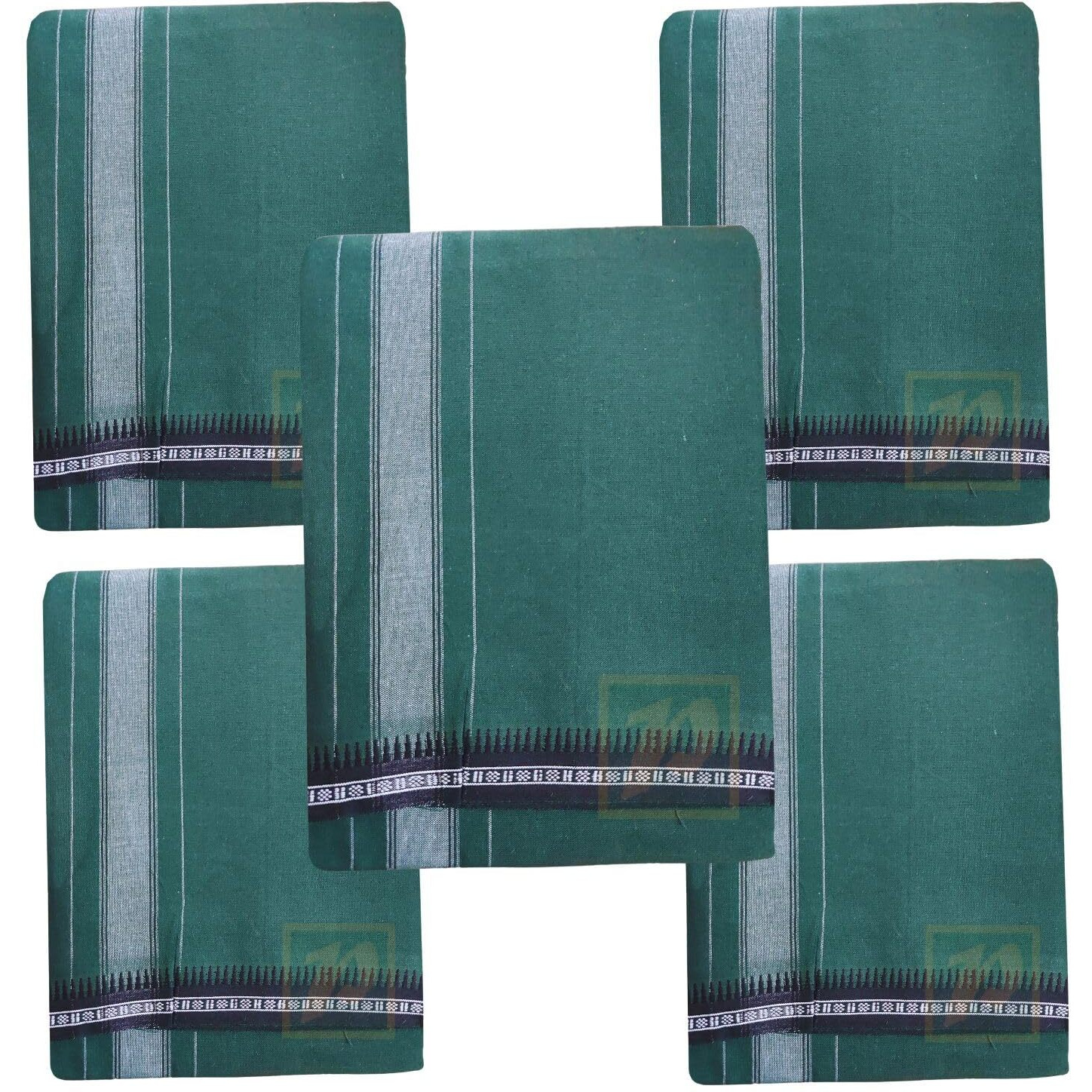 Prakasam Cotton Mens Single (1.28 X 2.00 Mtrs) Colour Thalapathi Border Dhoties/Fine Quality Single Dhoties (Olive Green)-Pack Of 5 Dhoties