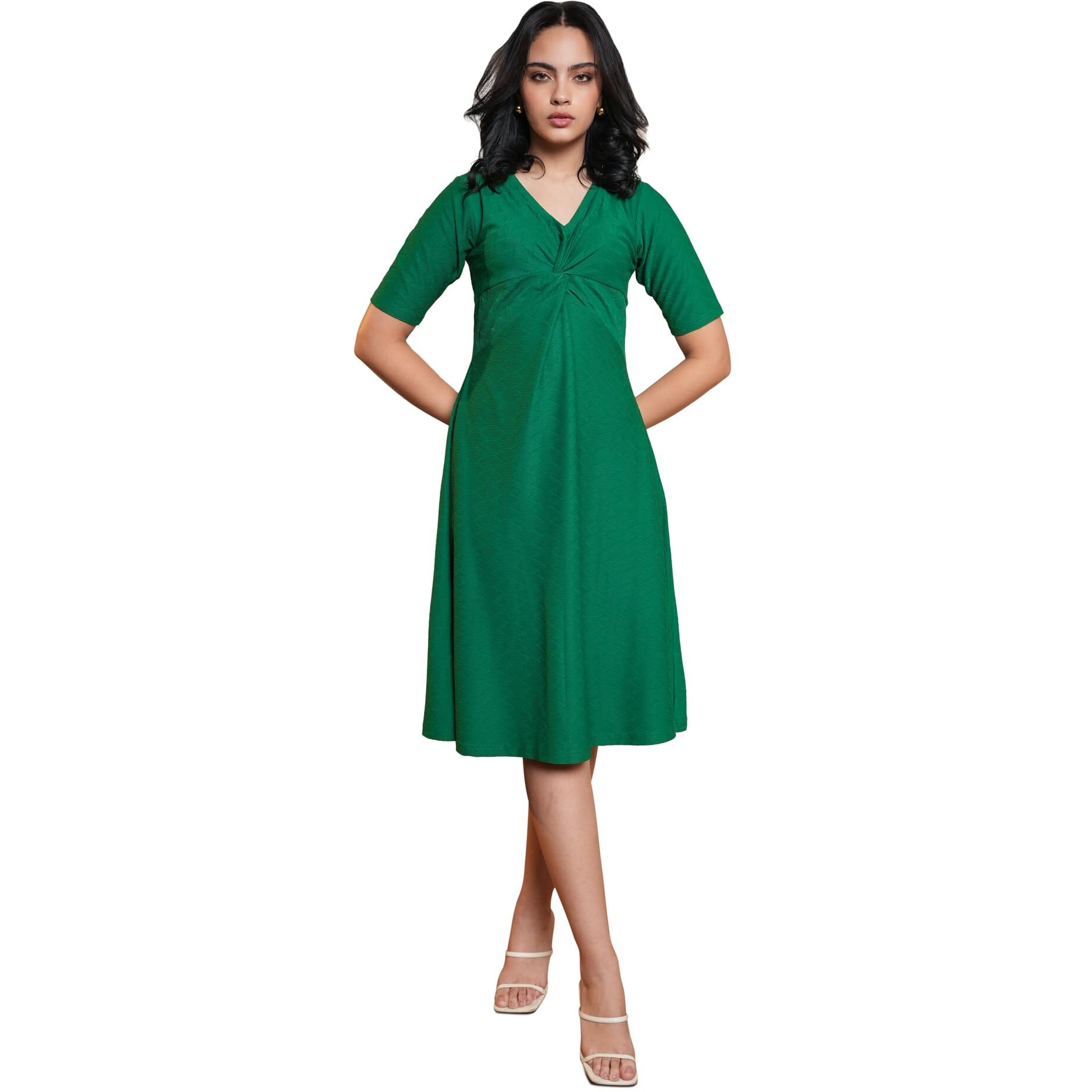 Purvaja Womens A-Line Midi Length Dress (Nisi-044-Forest_Green_Medium)