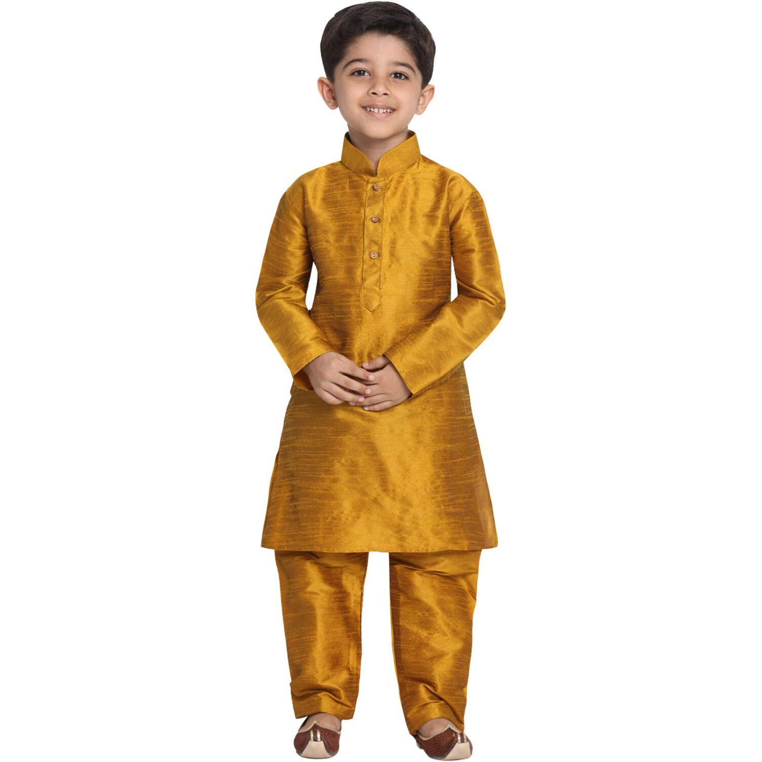 Jbn Creation Boys' Mustard Silk Blend Kurta And Pyjama Set_Vasbkmd001Npmd_30