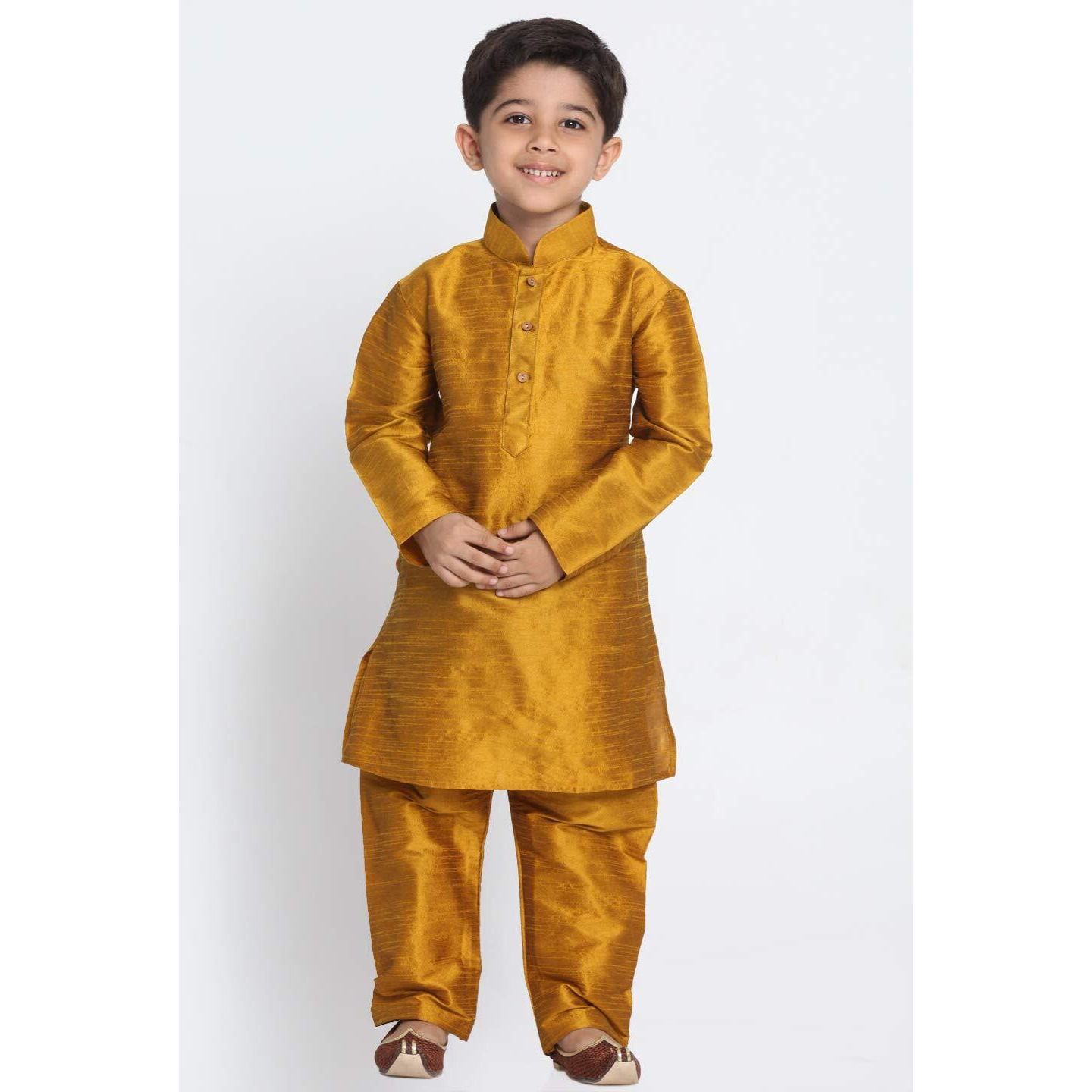 Jbn Creation Boys' Mustard Silk Blend Kurta And Pyjama Set_Vasbkmd001Npmd_30