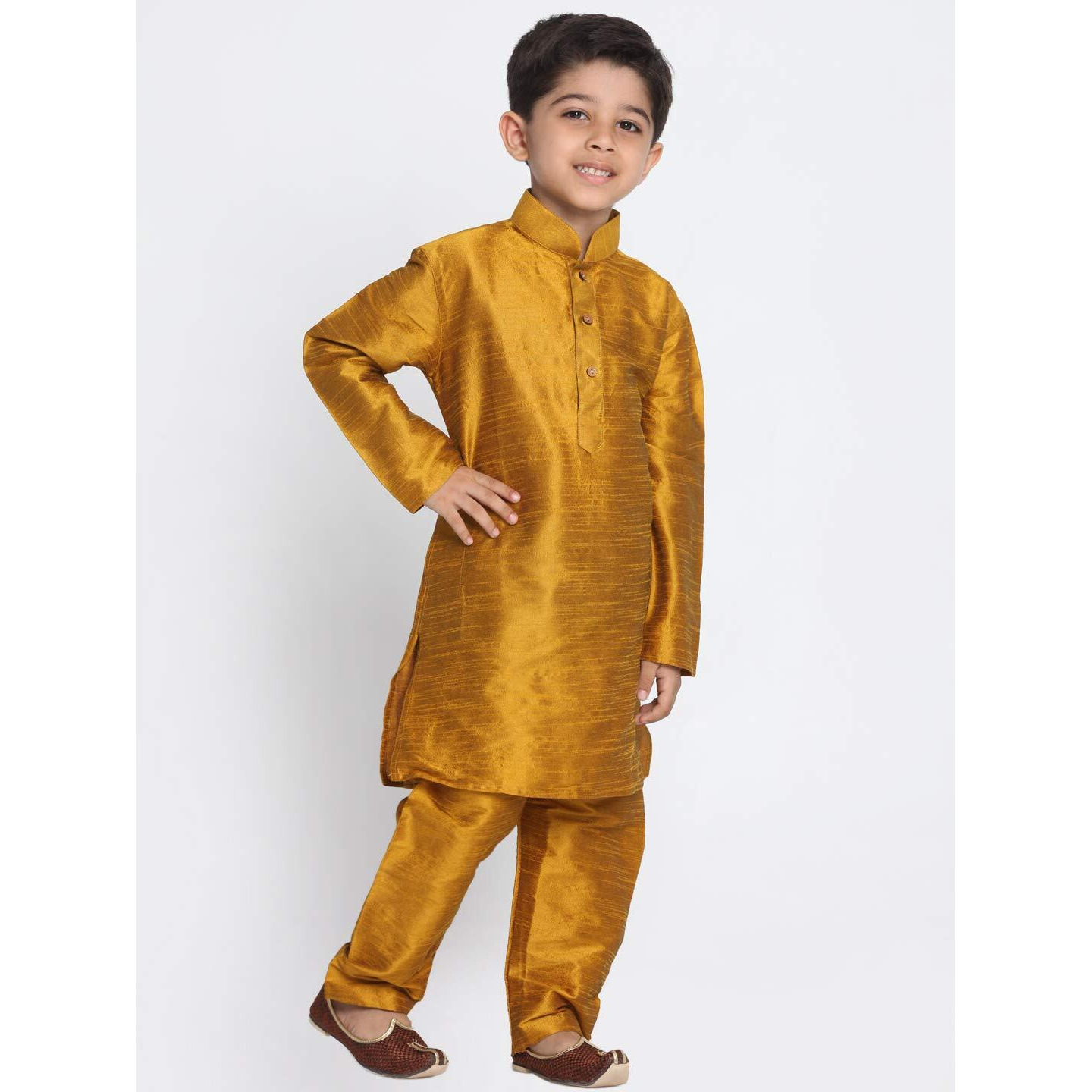 Jbn Creation Boys' Mustard Silk Blend Kurta And Pyjama Set_Vasbkmd001Npmd_30