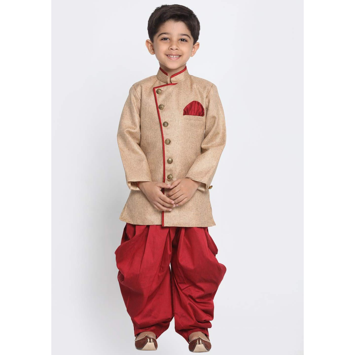 Jbn Creation Boys' Biscuit And Maroon Cotton Blend Sherwani And Dhoti Pant Set_Jbnbciw124Ncdma_22