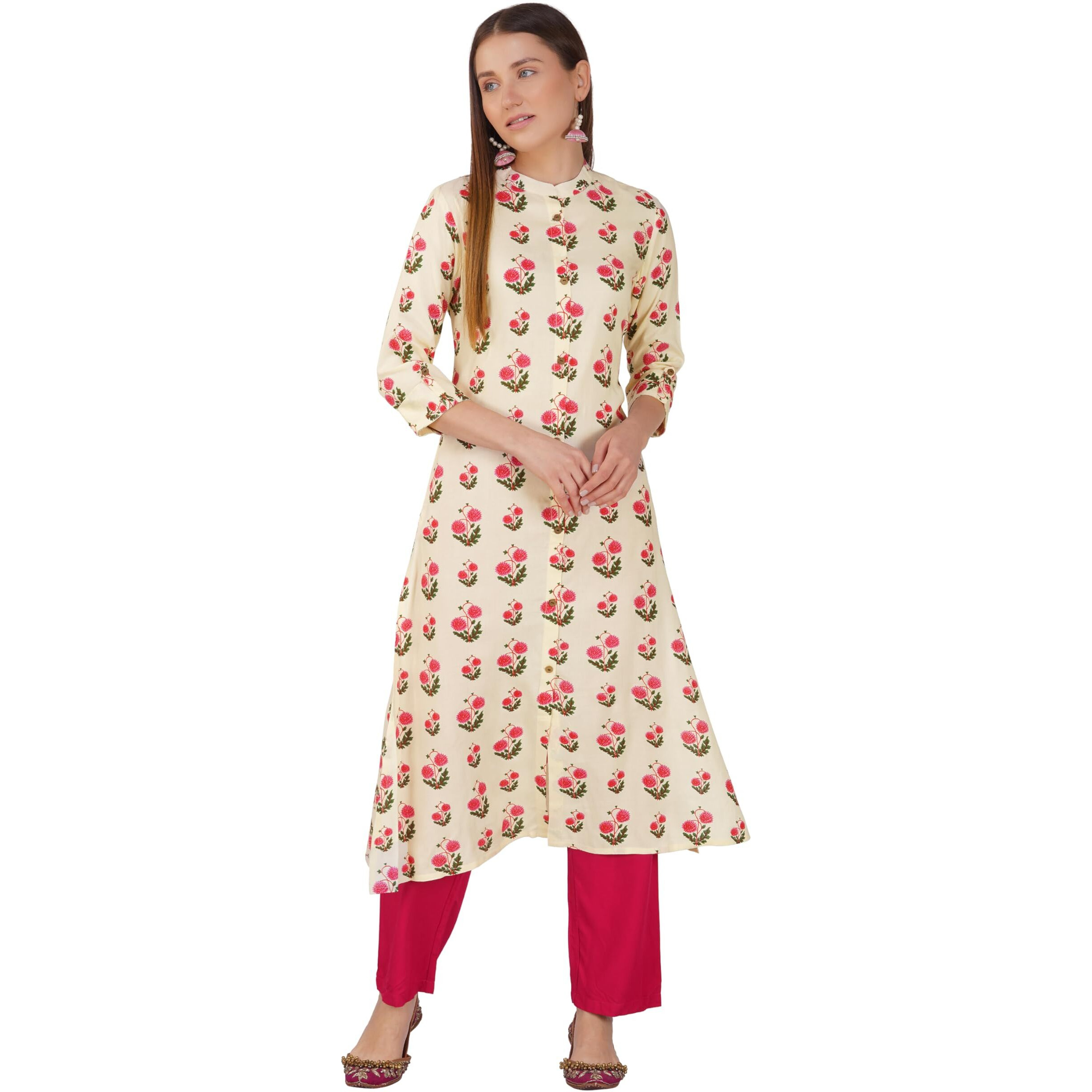 Rytras Women's Printed A-Line Kurta(Ryt541,Beige,S)