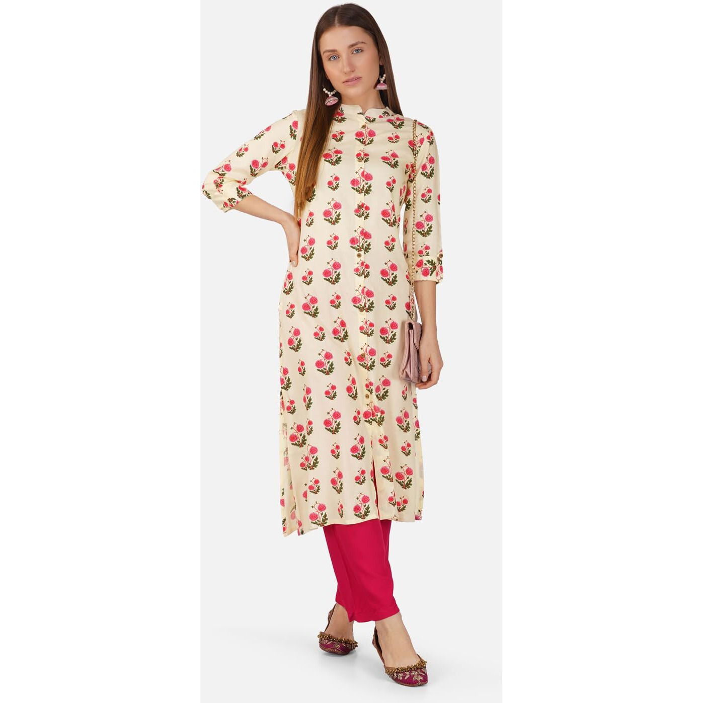 Rytras Women's Printed A-Line Kurta(Ryt541,Beige,S)