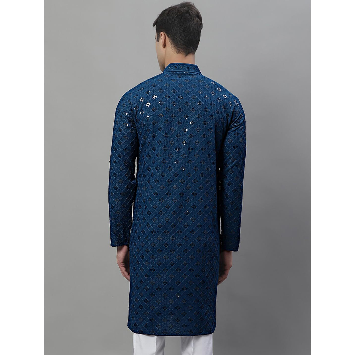 Jompers Men's Chikankari Embroidered And Sequence Kurtas Only (Peacock, Xxl)