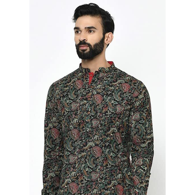 Kisah Mens Printed Cotton Blend Kurta - Traditional Ethnic Wear Kurta For Men For Weddings & Festivals, Black, 38