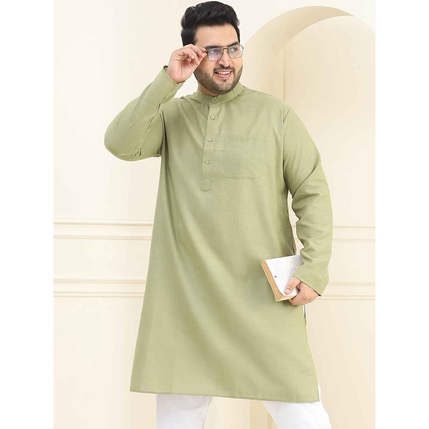 Sojanya Plus (Since 1958) Men's Cotton Pista Green Only Kurta