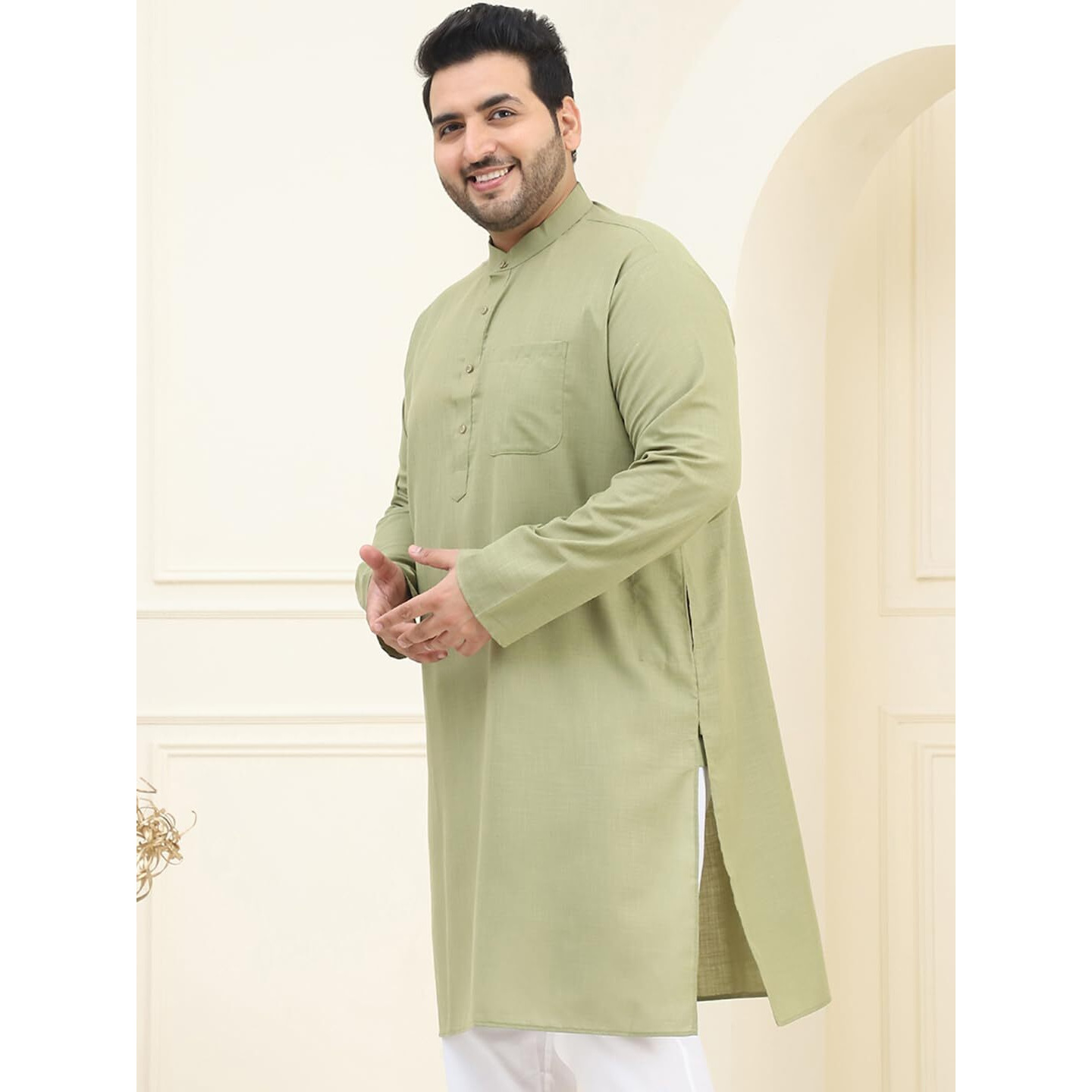Sojanya Plus (Since 1958) Men's Cotton Pista Green Only Kurta