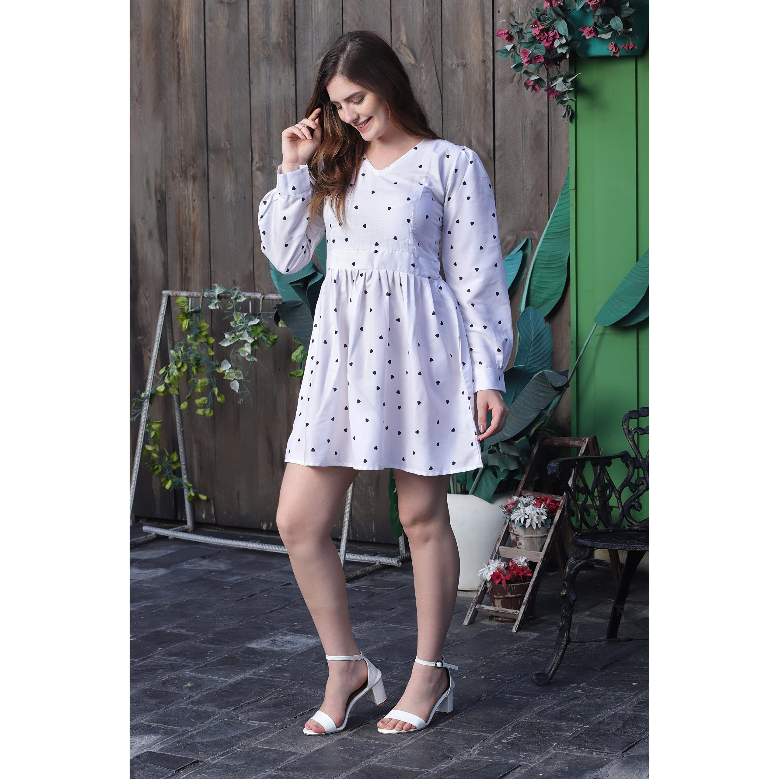 Leriya Fashion Western Dresses For Women |A-Line Knee-Length Dress | Indo Western Dress For Women| Short Dress (Lf-Dp-Wd1035-L) White