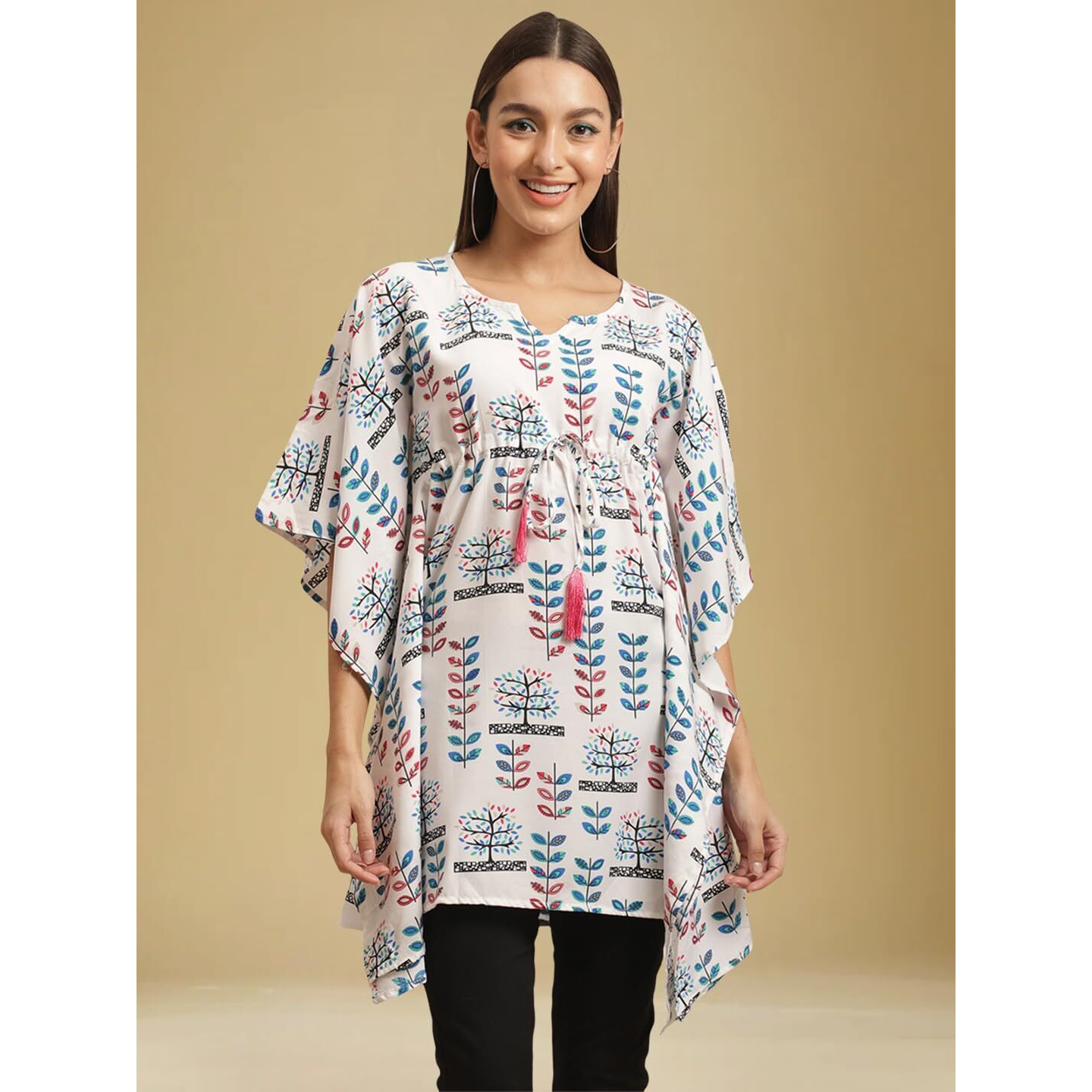 Tee Projekt Casual Crepe Kimino Sleeves Women's Kaftan Dress Ll Kaftan Casual & Everyday Kurta (Pack Of 2) Orange-Pink