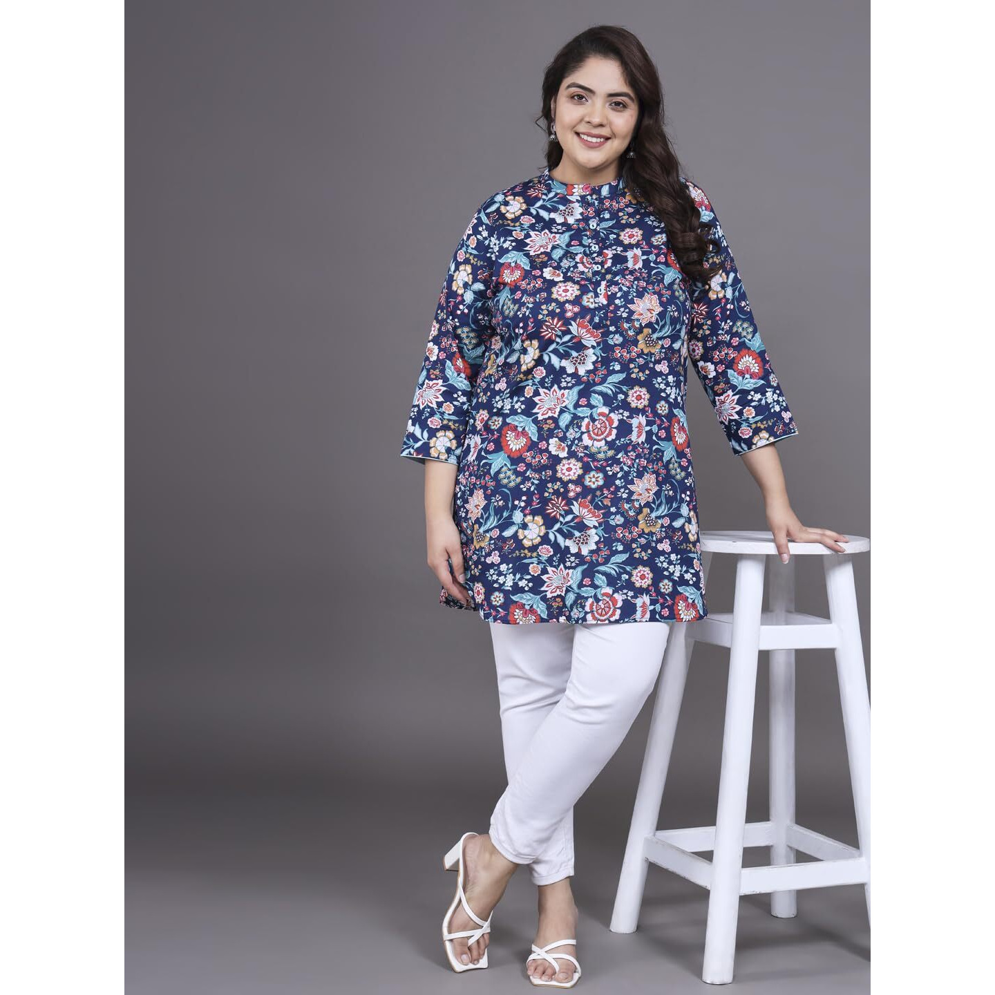 Tissu Women's Plus Size Navy Blue Floral Printed Pure Cotton Kurti (2268_Blue_3Xl)