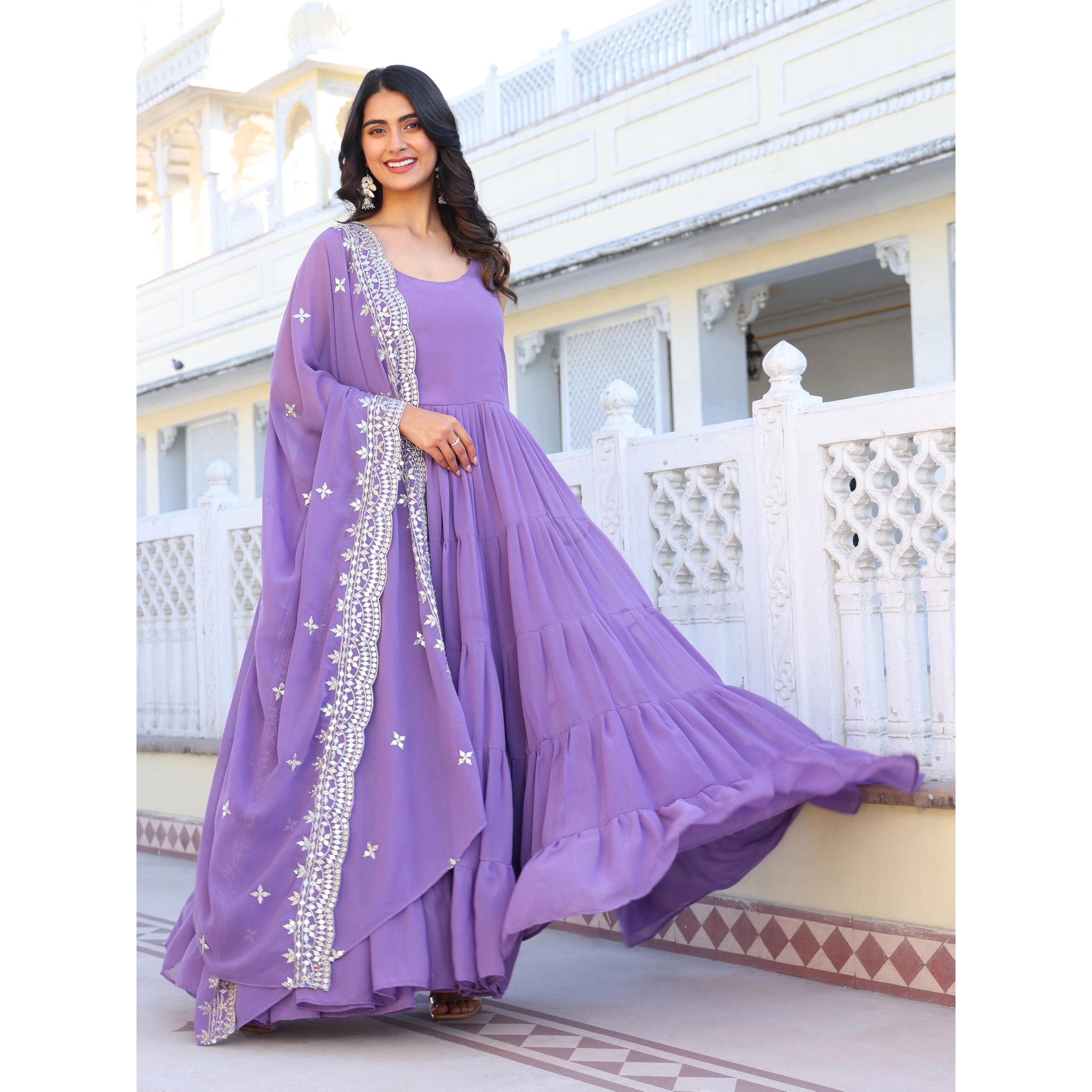 Fashion Basket Georgette Anarkali Dress For Women Lavender