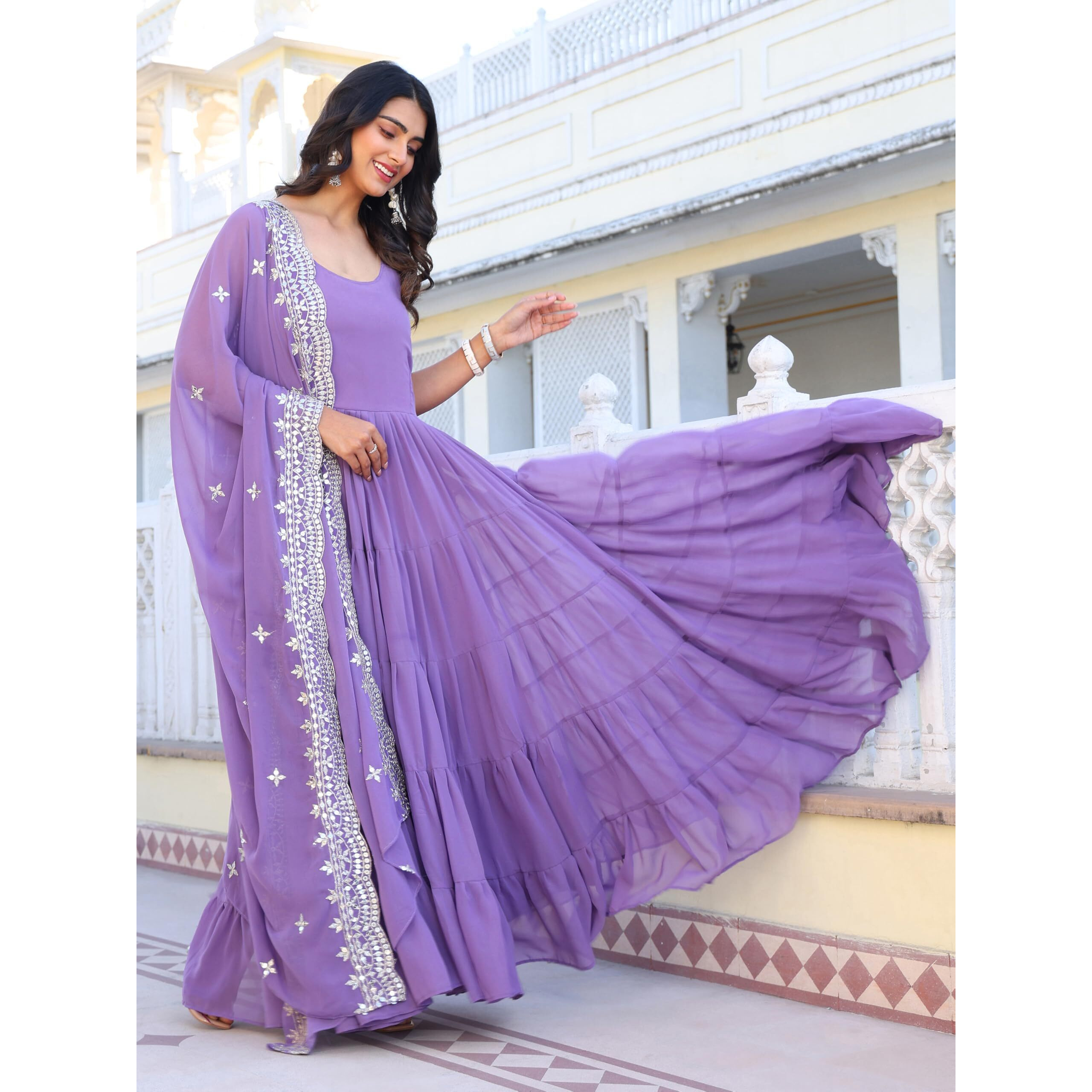 Fashion Basket Georgette Anarkali Dress For Women Lavender