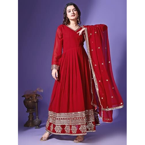 Fashion Basket Havy Georgette Embroidered Anarkali Dress For Women Maroon