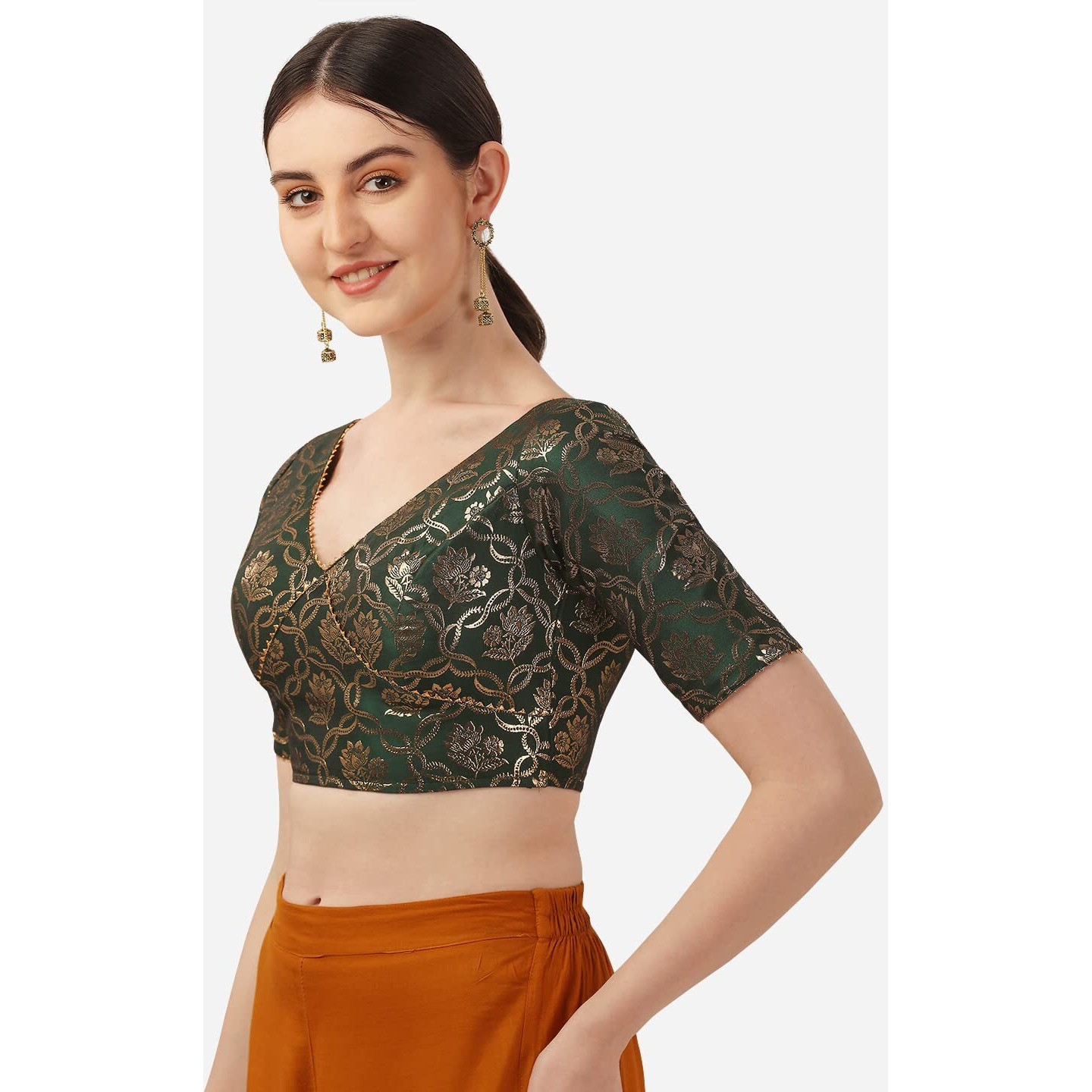 Oomph Women's Art Silk Short Sleeve Regular Blouse (Rbbl290_Emerald Green S)