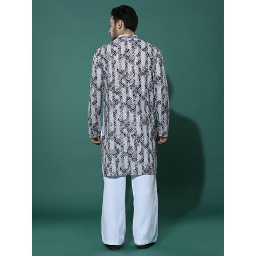 Greciilooks Men's Cotton Solid Regular Fit Kurta Set (Gl-M153&Mp105_Grey_S)
