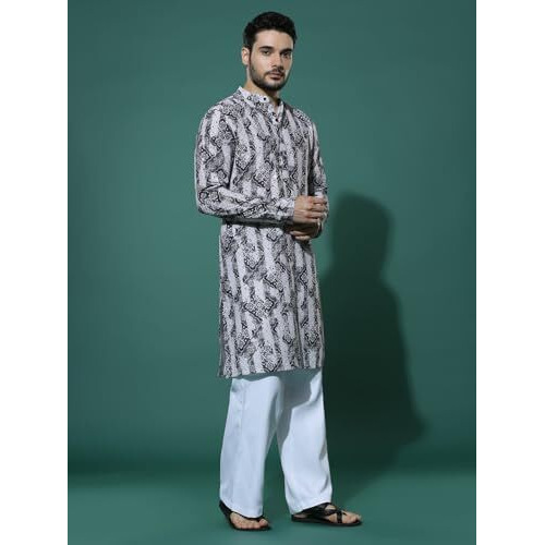 Greciilooks Men's Cotton Solid Regular Fit Kurta Set (Gl-M153&Mp105_Grey_S)