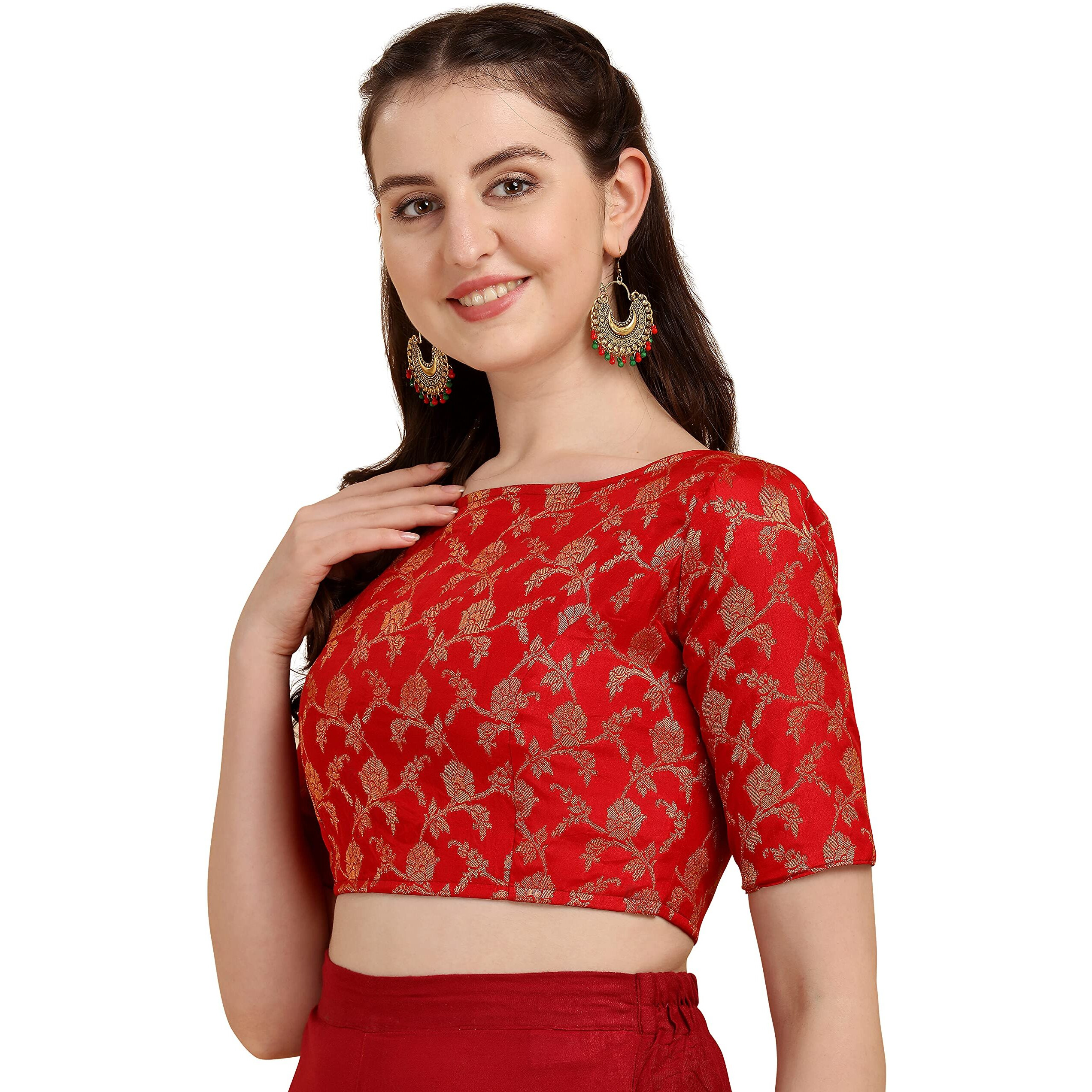 Oomph Jacquard Red Readymade Blouse For Women - Rbbl118S
