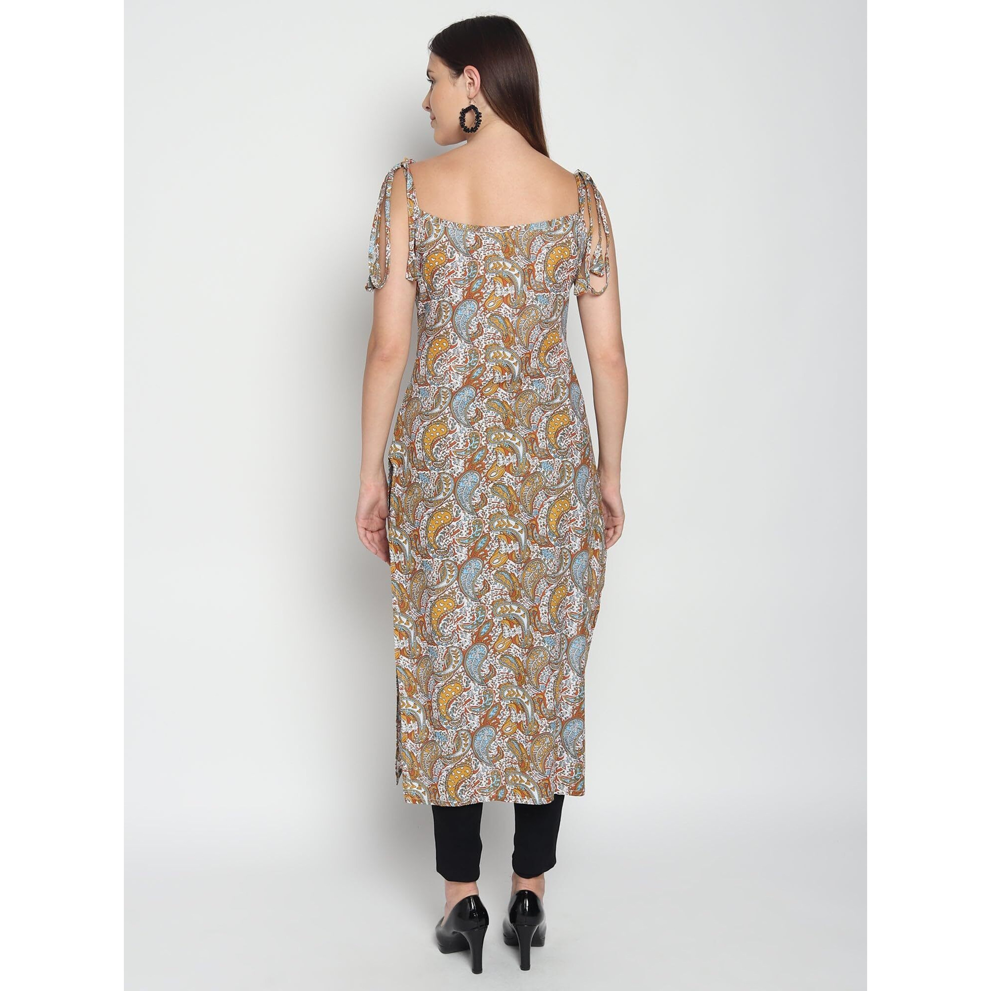 Patlani Women's Crepe Full Stitched Kurti. Brown