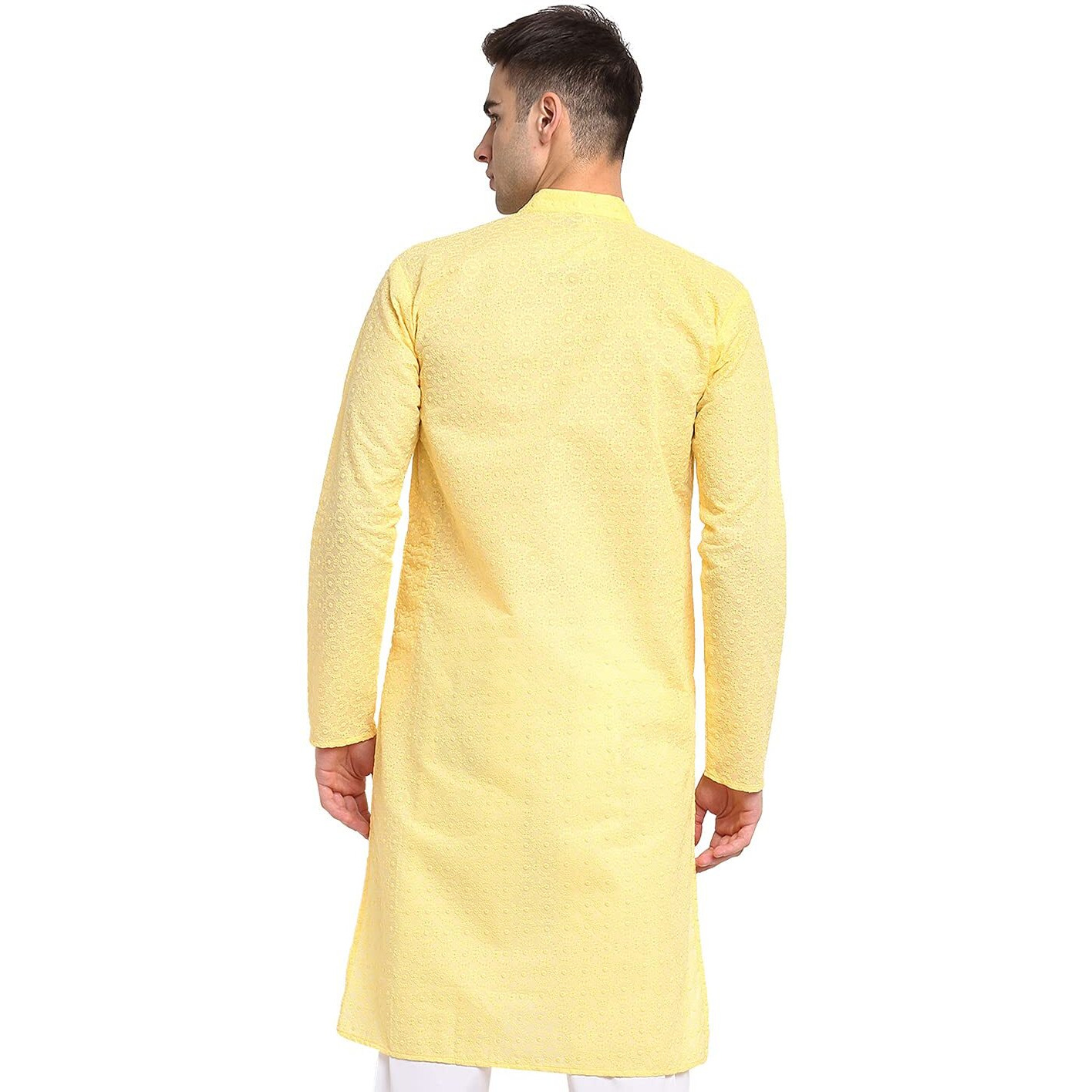 Jompers Men Yellow & White Self Design Kurta (Yellow, L)