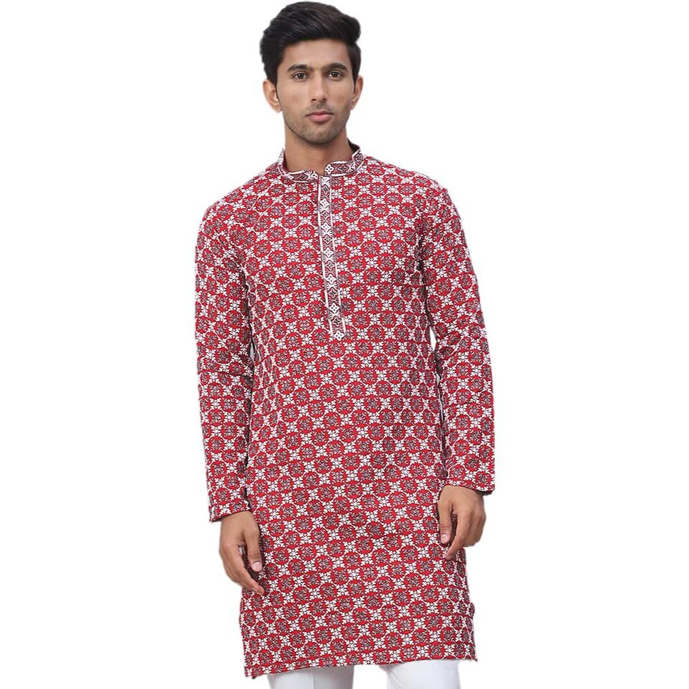 Jompers Maroon Embroidered & Sequins Kurtas For Men. (Maroon, M)