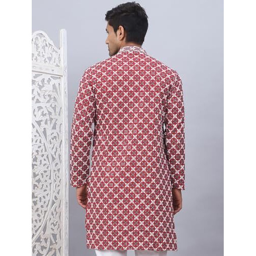 Jompers Maroon Embroidered & Sequins Kurtas For Men. (Maroon, M)