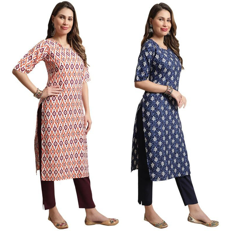 Pinkmint Women's Crepe Kurta Pant Set Kurta Set Regular Wear Kurta Pant(Pack Of 2)