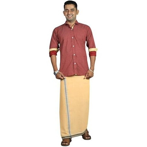 Prakasam Cotton Supreme Quality Sandal Thalapathi Border Single (1.28X2.00 Mtrs) Mens Dhoti