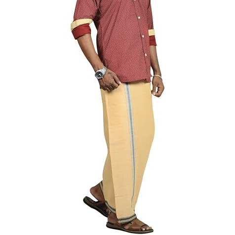 Prakasam Cotton Supreme Quality Sandal Thalapathi Border Single (1.28X2.00 Mtrs) Mens Dhoti