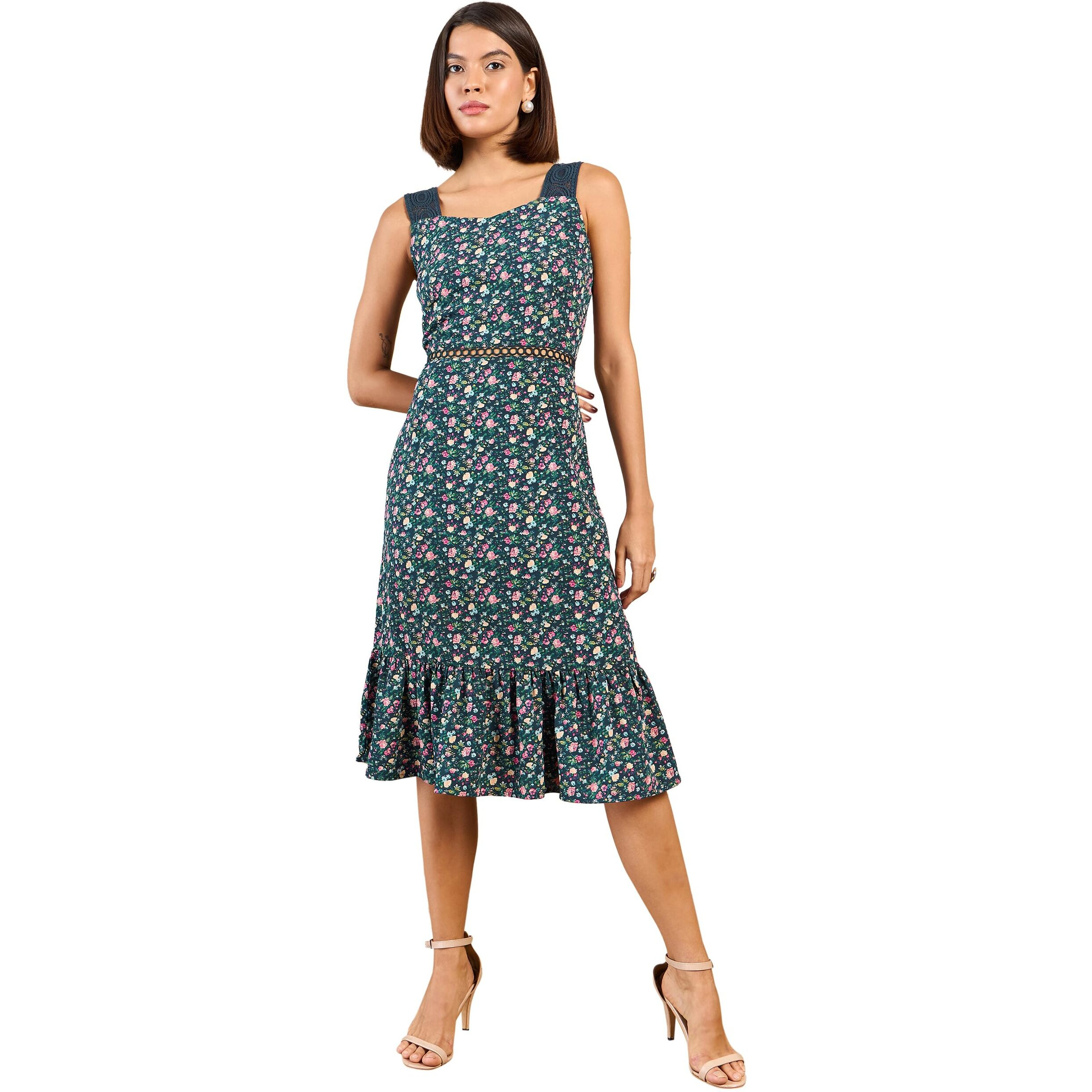 Rare Women's Polyester A-Line Mid-Calf Length Casual Dress (Ep7099B_Navy Blue_M)
