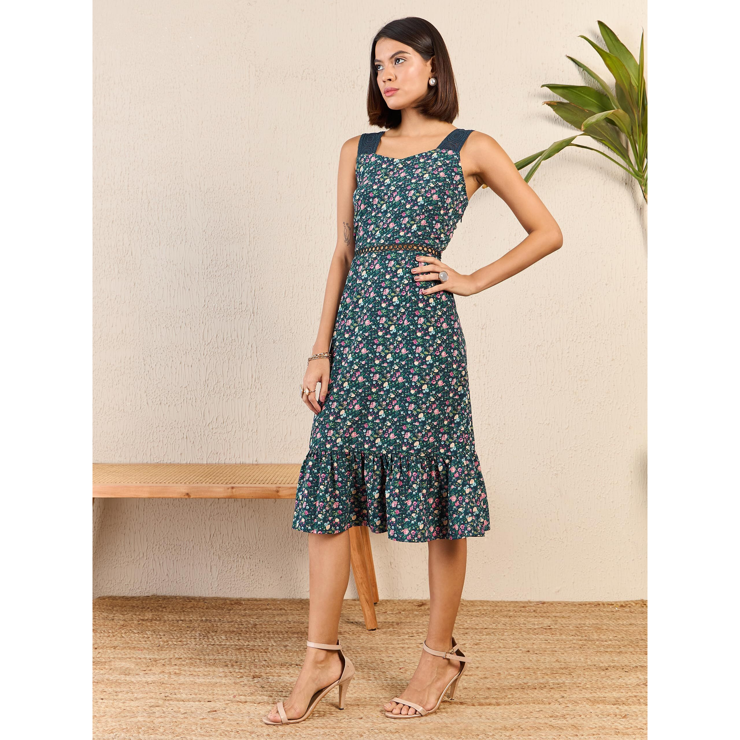 Rare Women's Polyester A-Line Mid-Calf Length Casual Dress (Ep7099B_Navy Blue_M)
