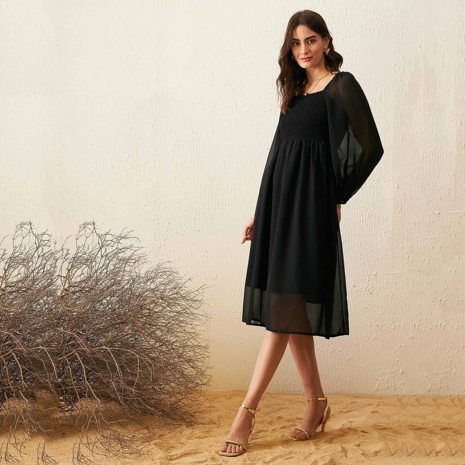 Rare Women's Regular Fit Dress (Ep8043_Black L)