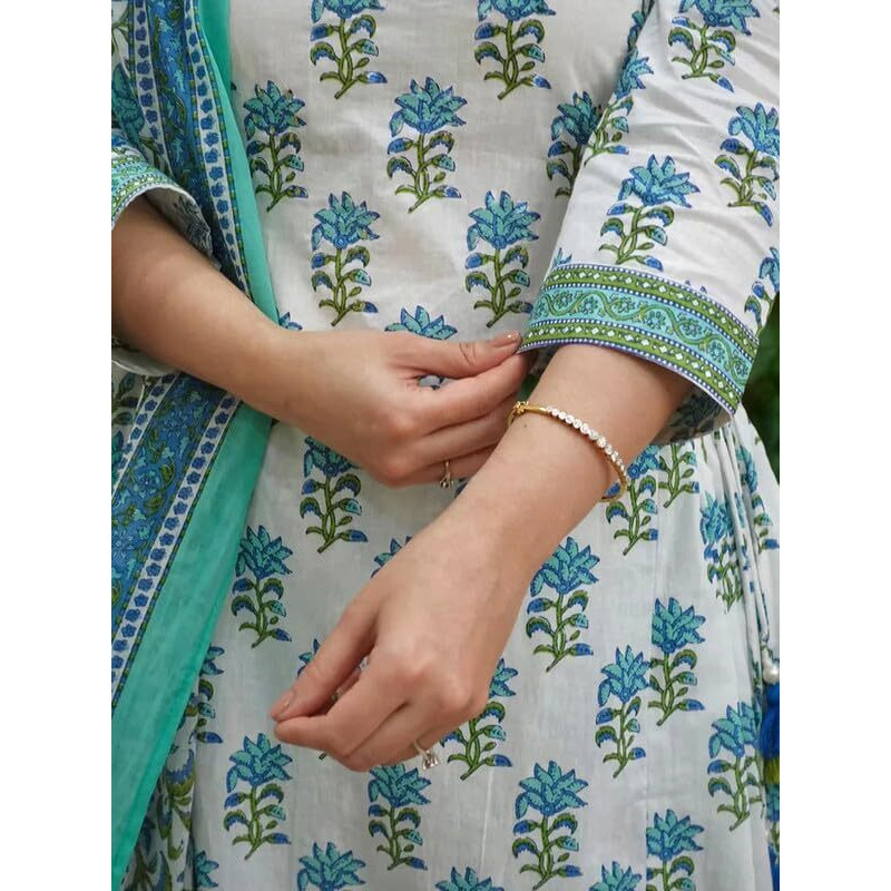 Pinkmint Women's Hevy Cotton Blend Sky Kurta Set L Stitched Printed Dupatta Set L Stylish Women Festival Dress (Pack Of 1)
