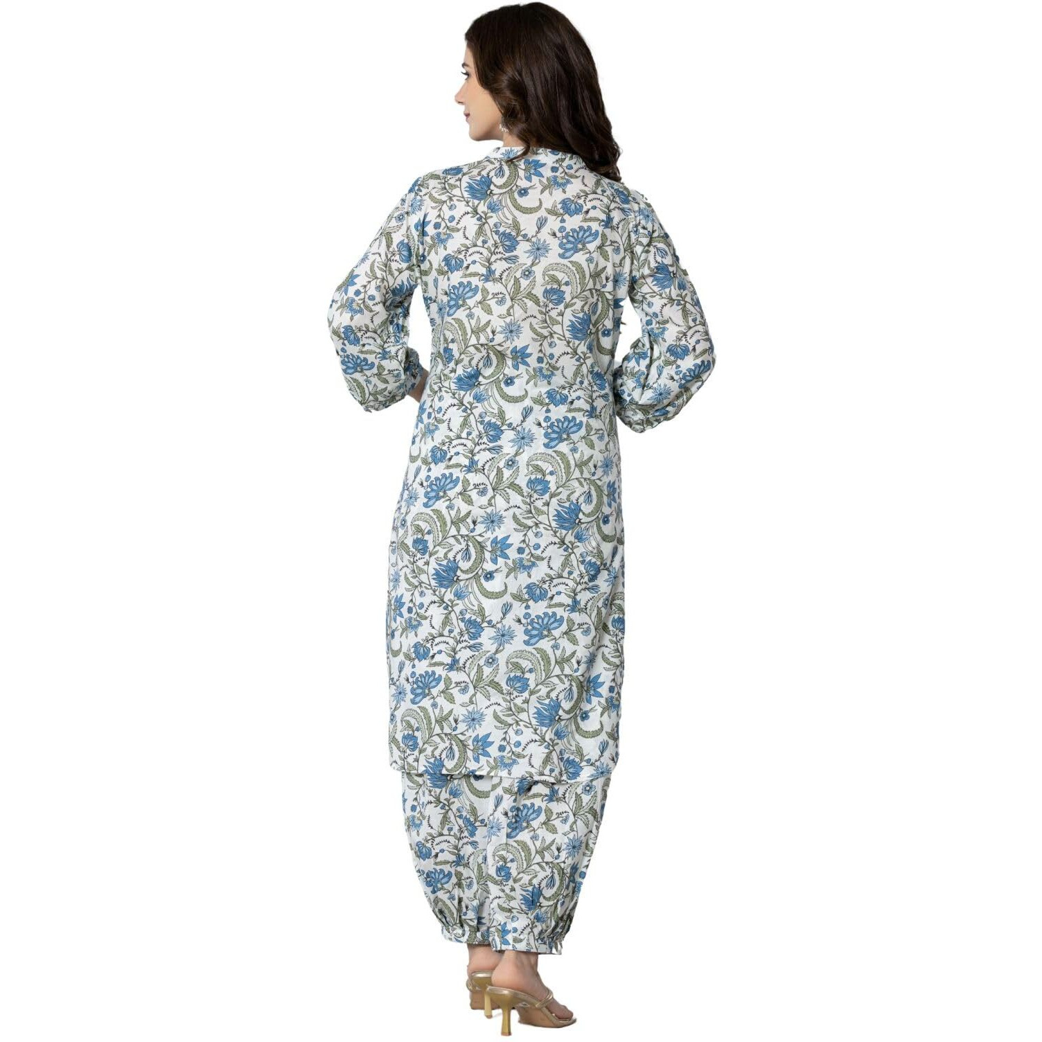Rytras Women's Pure Cotton Printed Straight Kurta Set With Palazzo Pants - Ethnic Wear, Blue(Ryt592-N,L)