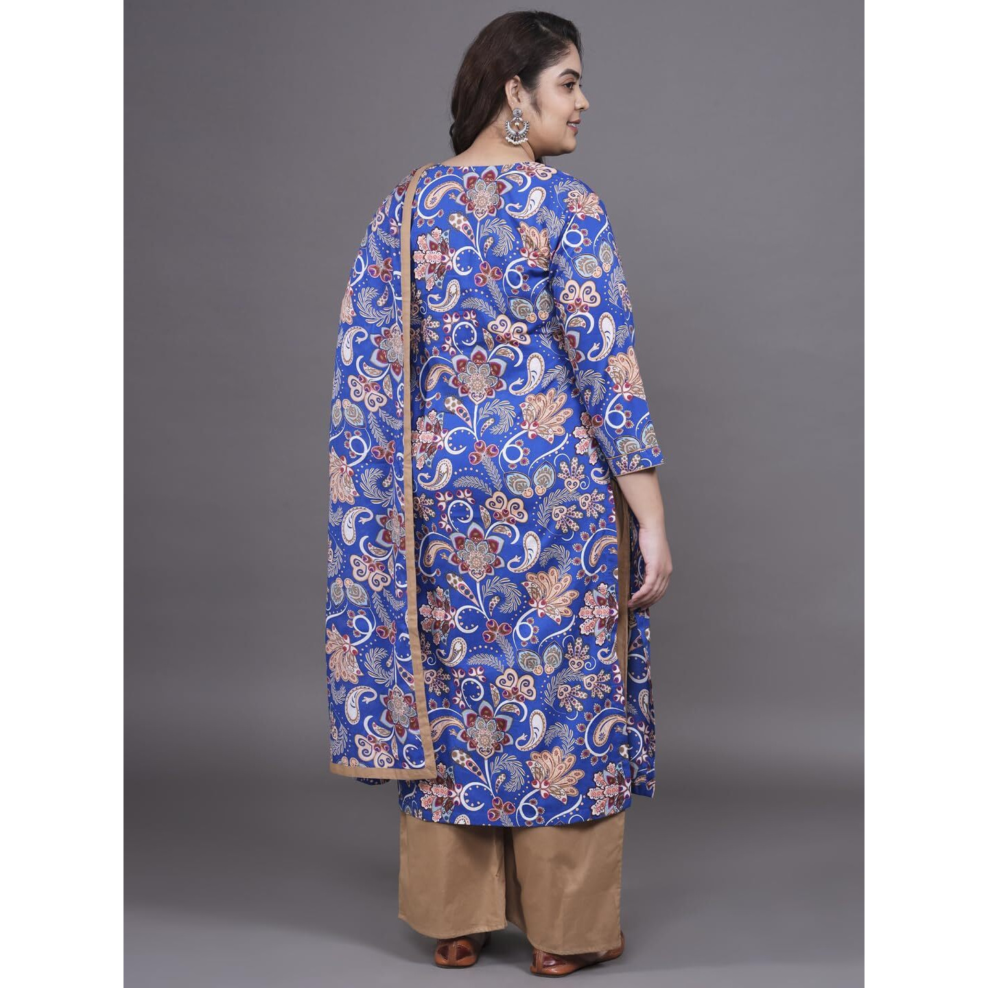 Tissu Women's Plus Size Blue Floral Printed Pure Cotton Kurta & Palazzo With Dupatta (T_678_Blue_6Xl)