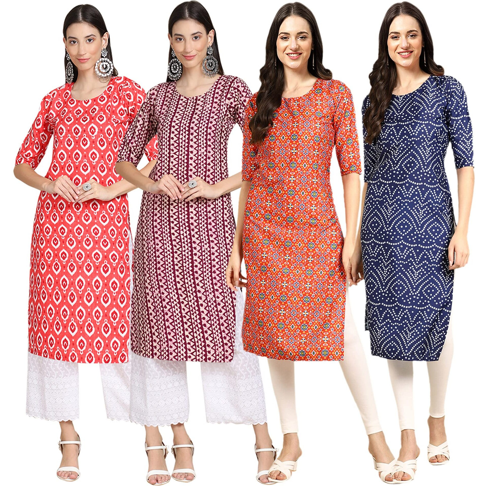 Pinkmint Women's Crepe Digital Print Straight Kurta(Pack Of 4) [X-346-347-365-366-L]