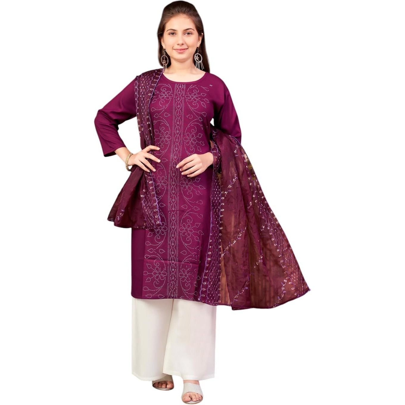 Aarika Girls Ethnic Wear Purple Colour Embellished Rayon Kurti-8-15 Years (Kurti-Tr-K-904)