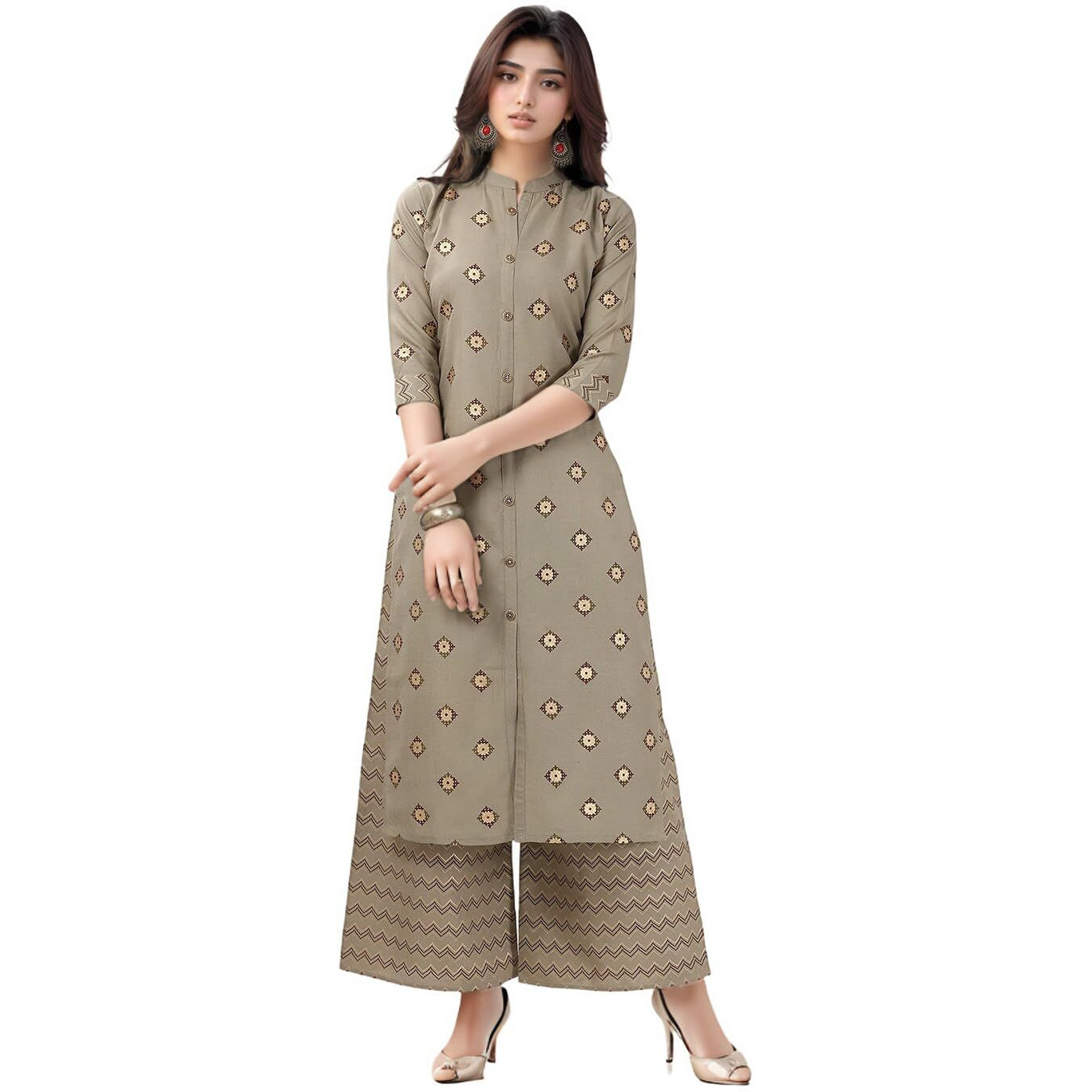 Shienzy Women's Cotton Blend Regular Kurta Pant Set (1654_Bg_Xl_Beige