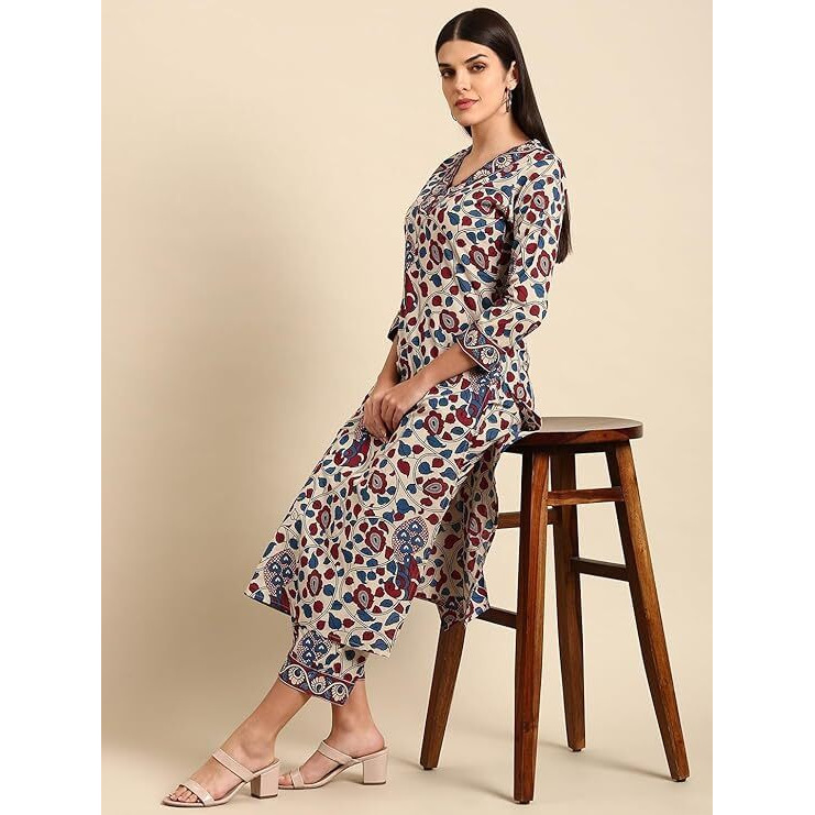 Shienzy Women's Cotton Blend Kurta Set (Shz1562_Cream_Xl)