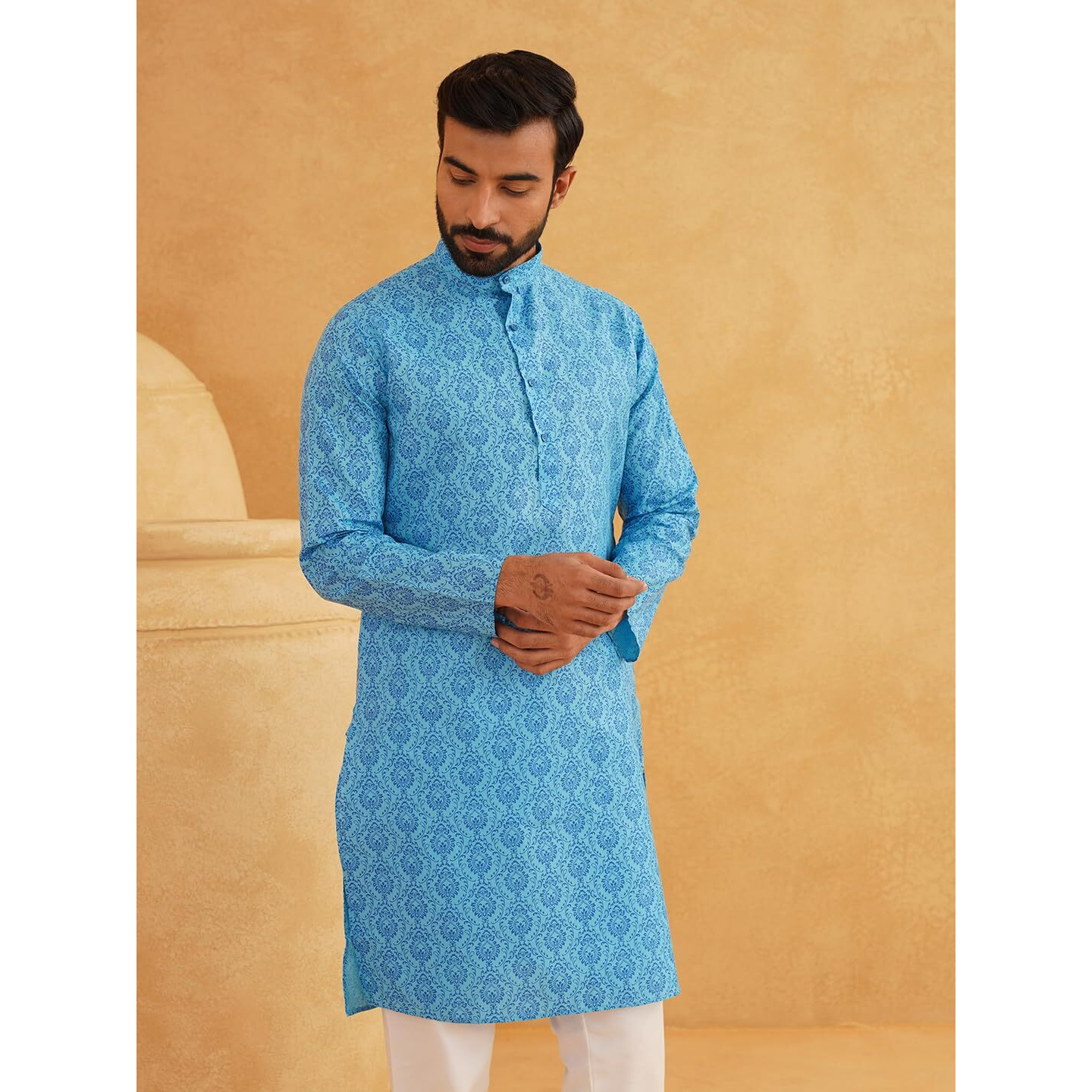 Sojanya (Since 1958 Men's Cotton Blend Blue Printed Only Long Kurta Size42