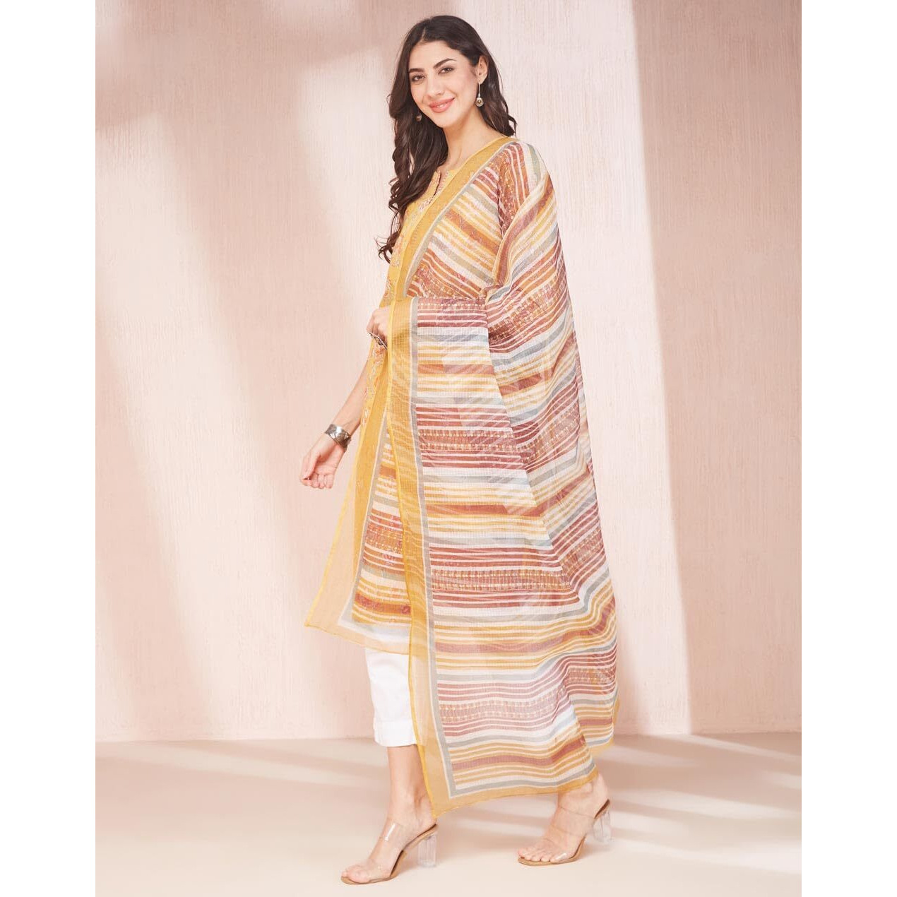 Fabindia Women's Cotton Printed Regular Kurta (1037551Yellow_Yellow