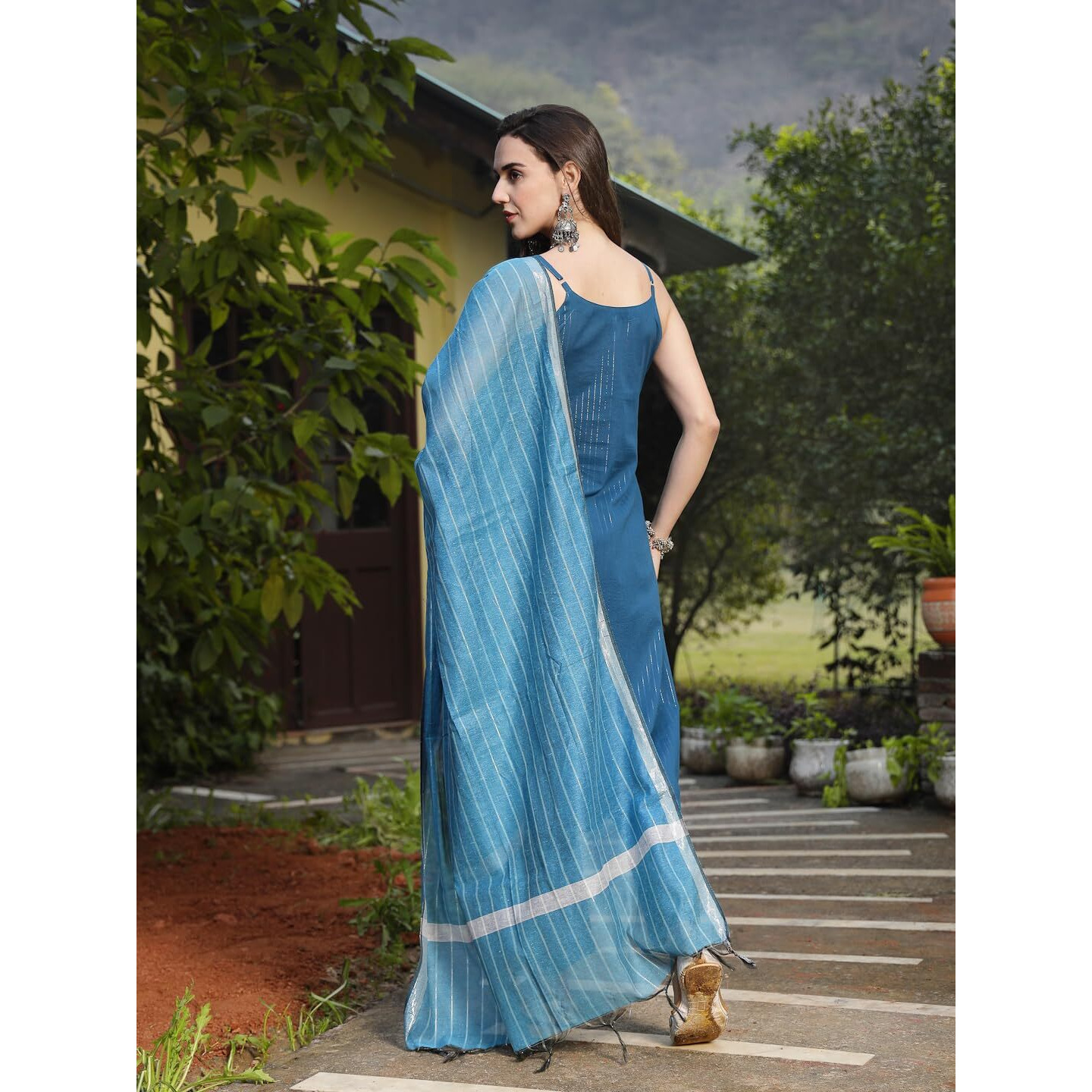 Stylum Women's Woven Design Cotton Blend Straight Kurta Pant Dupatta Set (Kpdtealcop42_Teal, Xl)