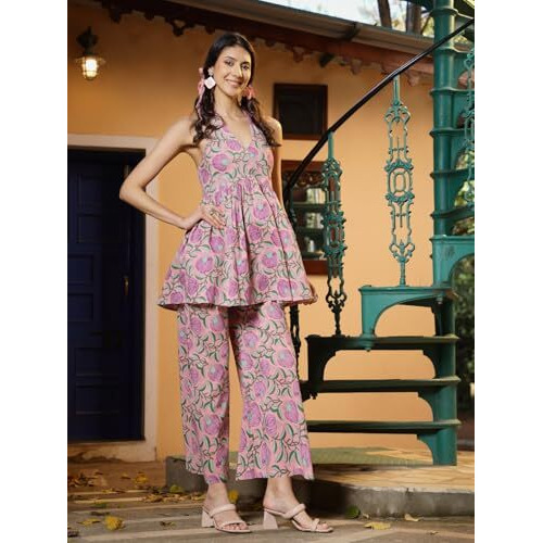 Stylum Women's Floral Printed Cotton Co-Ord Set (Cslavenderkochi38_Lavender, M)