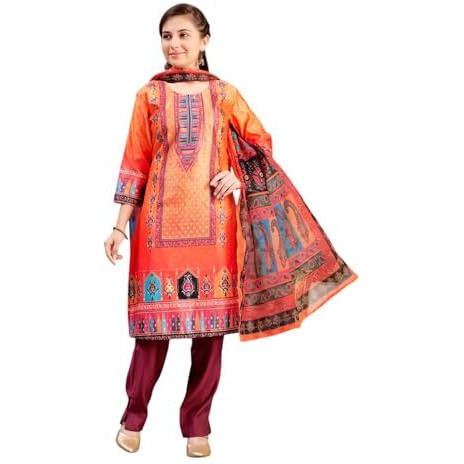 Aarika Girls Ethnic Wear Orange-Wine Colour Abstract Embalished Satin Kurti Pant Set-8-15 Years (Kp-Tr-K-1039)
